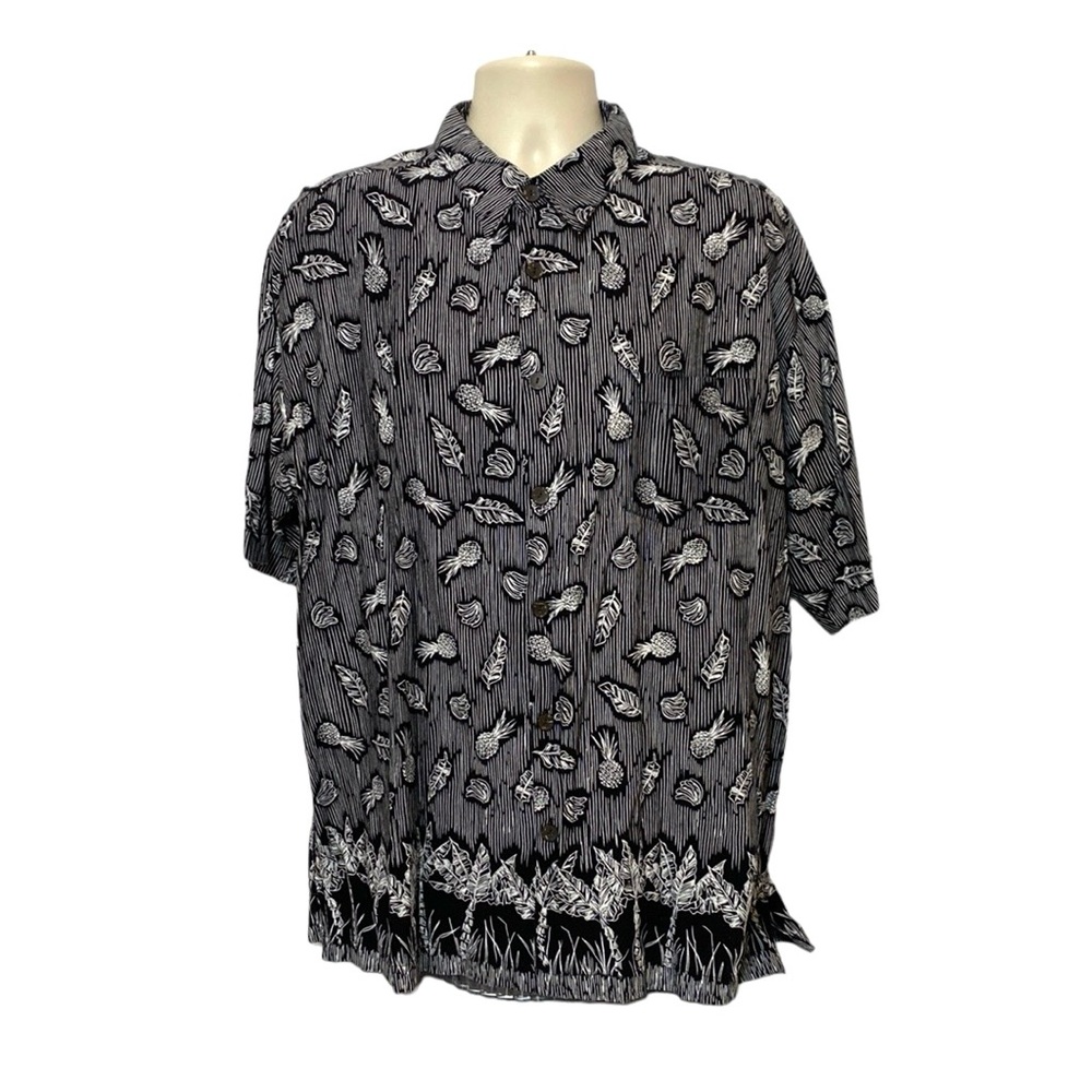Preswick & Moore Black White Pineapple Palm Tree Shirt XL